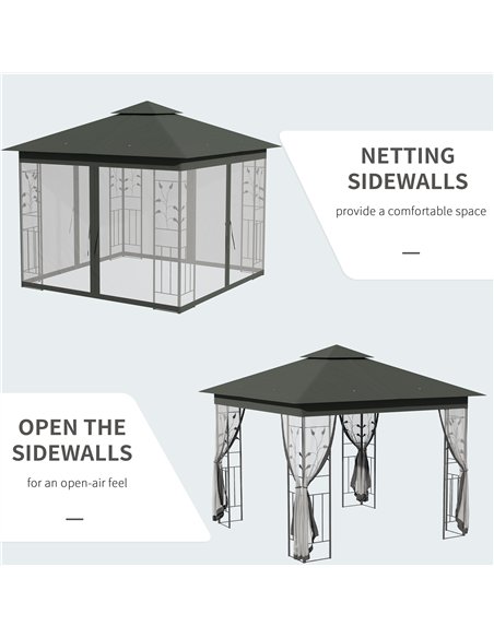 Outsunny 3 x 3(m) Steel Frame Double Roof Garden Gazebo - Grey - pic 160343 | FastDaddyshop