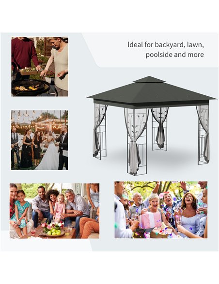 Outsunny 3 x 3(m) Steel Frame Double Roof Garden Gazebo - Grey - pic 160344 | FastDaddyshop