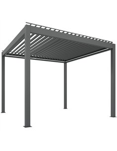 Outsunny 3 x 3(m) Electric Louvered Pergola with LED Lights, Aluminium Pergola Hardtop Gazebo with Remote, Adjustable Roof and D