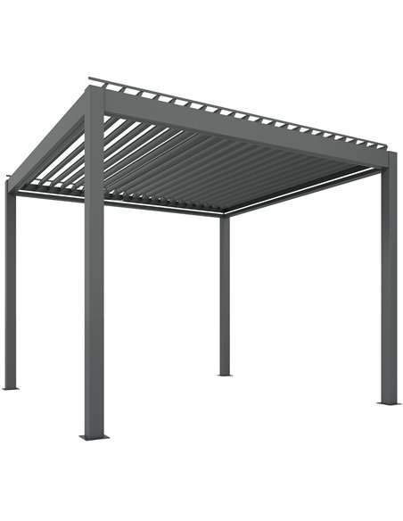 Outsunny 3 x 3(m) Electric Louvered Pergola with LED Lights, Aluminium Pergola Hardtop Gazebo with Remote, Adjustable Roof and D - pic 160347 | FastDaddyshop