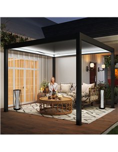 Outsunny 3 x 3(m) Electric Louvered Pergola with LED Lights, Aluminium Pergola Hardtop Gazebo with Remote, Adjustable Roof and D 2