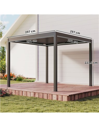 Outsunny 3 x 3(m) Electric Louvered Pergola with LED Lights, Aluminium Pergola Hardtop Gazebo with Remote, Adjustable Roof and D