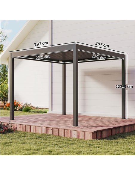 Outsunny 3 x 3(m) Electric Louvered Pergola with LED Lights, Aluminium Pergola Hardtop Gazebo with Remote, Adjustable Roof and D - pic 160349 | FastDaddyshop