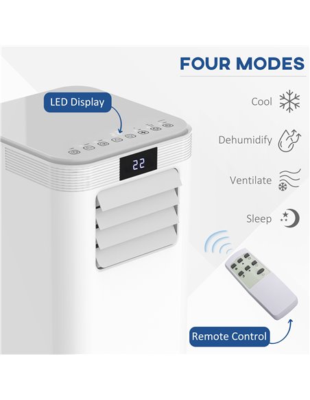 Homcom Mobile Air Conditioner with Fan, Timer, Remote, LED, Auto Shut-Down 900W, White - pic 16035 | FastDaddyshop