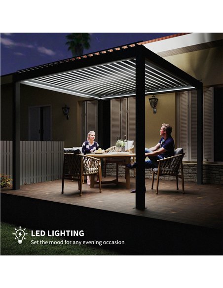 Outsunny 3 x 3(m) Electric Louvered Pergola with LED Lights, Aluminium Pergola Hardtop Gazebo with Remote, Adjustable Roof and D - pic 160351 | FastDaddyshop