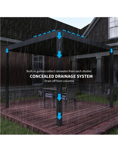 Outsunny 3 x 3(m) Electric Louvered Pergola with LED Lights, Aluminium Pergola Hardtop Gazebo with Remote, Adjustable Roof and D