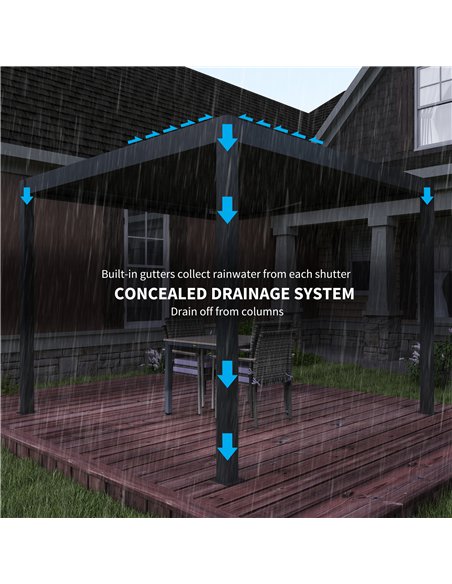 Outsunny 3 x 3(m) Electric Louvered Pergola with LED Lights, Aluminium Pergola Hardtop Gazebo with Remote, Adjustable Roof and D - pic 160352 | FastDaddyshop