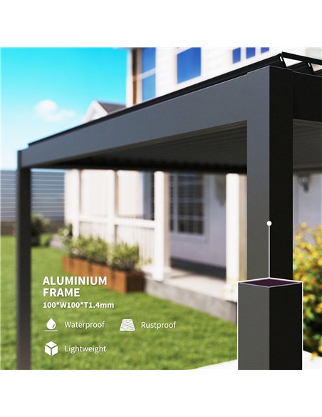 Outsunny 3 x 3(m) Electric Louvered Pergola with LED Lights, Aluminium Pergola Hardtop Gazebo with Remote, Adjustable Roof and D - pic 160353 | FastDaddyshop