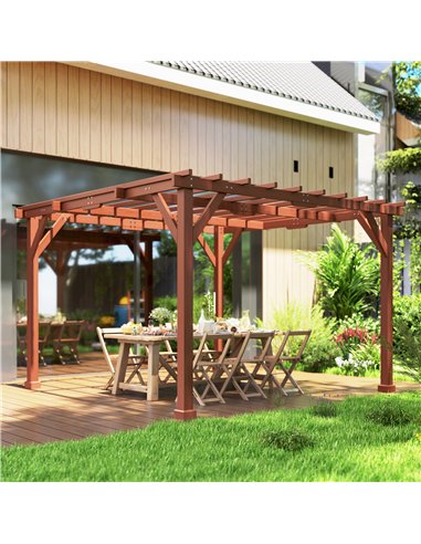 Outsunny 3.3 x 3.3(m) Wooden Pergola Kit, Graden Pergola Gazebo Grape Trellis with Stable Structure for Climbing Vines, Flowers
