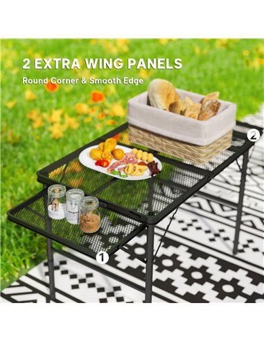 Outsunny Folding Grill Table, 4.5ft Portable Camping Table with 2 Wing Panels, Height Adjustable Metal Picnic Table for Camping,