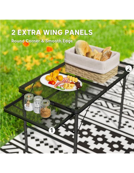 Outsunny Folding Grill Table, 4.5ft Portable Camping Table with 2 Wing Panels, Height Adjustable Metal Picnic Table for Camping, - pic 160377 | FastDaddyshop