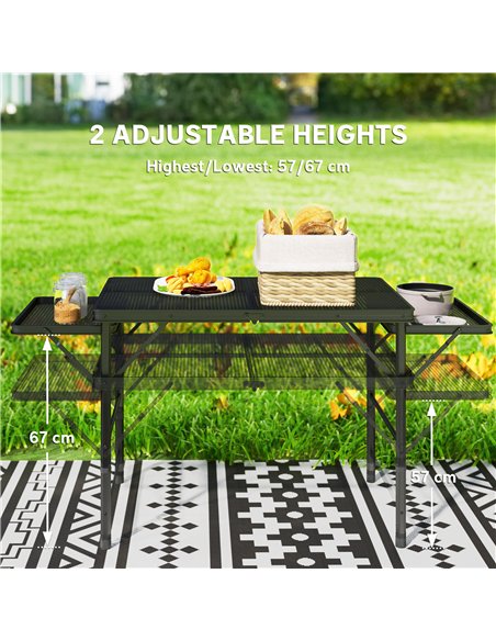 Outsunny Folding Grill Table, 4.5ft Portable Camping Table with 2 Wing Panels, Height Adjustable Metal Picnic Table for Camping, - pic 160378 | FastDaddyshop
