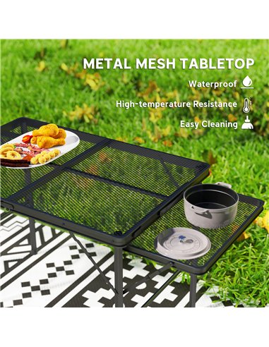 Outsunny Folding Grill Table, 4.5ft Portable Camping Table with 2 Wing Panels, Height Adjustable Metal Picnic Table for Camping,
