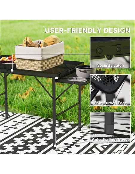 Outsunny Folding Grill Table, 4.5ft Portable Camping Table with 2 Wing Panels, Height Adjustable Metal Picnic Table for Camping, - pic 160380 | FastDaddyshop