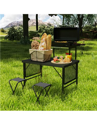Outsunny Folding Grill Table, 4.5ft Portable Camping Table with 2 Wing Panels, Height Adjustable Metal Picnic Table for Camping,