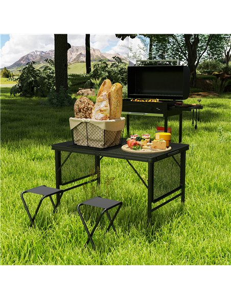 Outsunny Folding Grill Table, 4.5ft Portable Camping Table with 2 Wing Panels, Height Adjustable Metal Picnic Table for Camping, - pic 160382 | FastDaddyshop