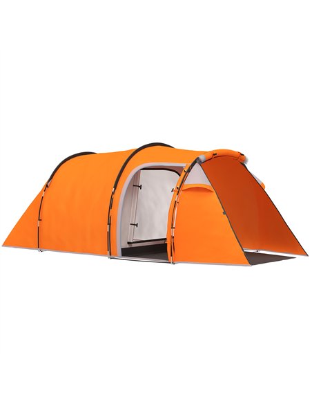 Outsunny 2-3 Man Tunnel Tents w/ Vestibule Camping Tent Porch Air Vents Weather-Resistant Shelter, Orange - pic 160392 | FastDaddyshop