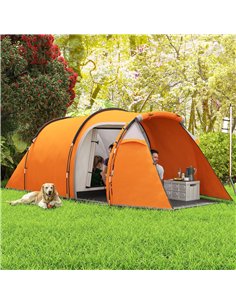 Outsunny 2-3 Man Tunnel Tents w/ Vestibule Camping Tent Porch Air Vents Weather-Resistant Shelter, Orange 2