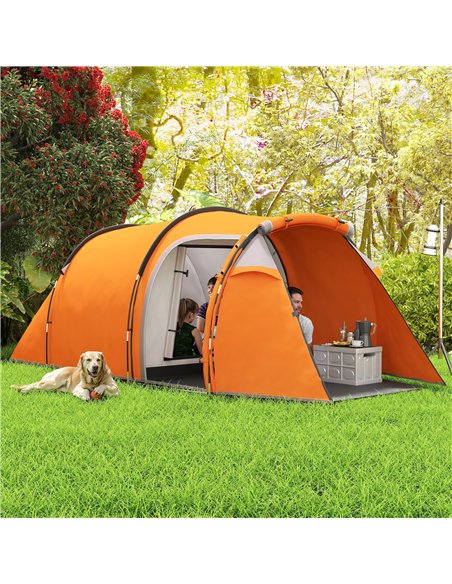 Outsunny 2-3 Man Tunnel Tents w/ Vestibule Camping Tent Porch Air Vents Weather-Resistant Shelter, Orange - pic 160393 | FastDaddyshop
