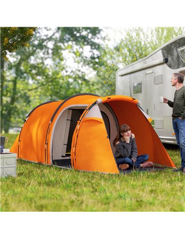 Outsunny 2-3 Man Tunnel Tents w/ Vestibule Camping Tent Porch Air Vents Weather-Resistant Shelter, Orange