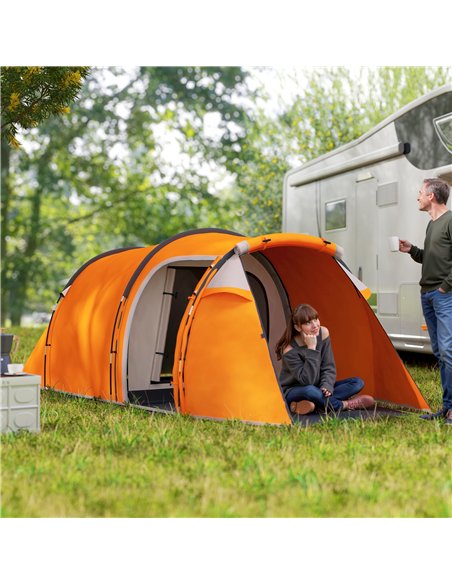Outsunny 2-3 Man Tunnel Tents w/ Vestibule Camping Tent Porch Air Vents Weather-Resistant Shelter, Orange - pic 160399 | FastDaddyshop