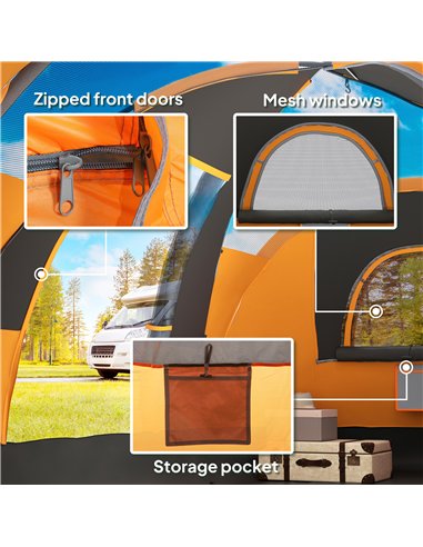Outsunny 5-6 Man Dome Camping Tent - Orange