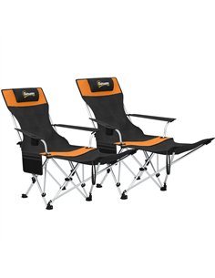 Outsunny Set of 2 Reclining Folding Camping Chair w/ Detachable Footrest, Storage Bag, Cup Holder & Headrest, Lightweight Portab
