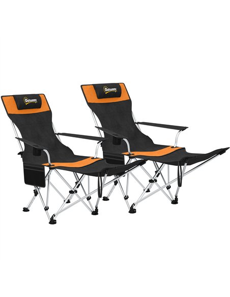 Outsunny Set of 2 Reclining Folding Camping Chair w/ Detachable Footrest, Storage Bag, Cup Holder & Headrest, Lightweight Portab - pic 160410 | FastDaddyshop