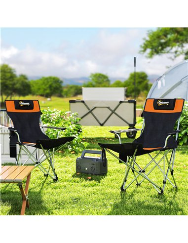 Outsunny Set of 2 Reclining Folding Camping Chair w/ Detachable Footrest, Storage Bag, Cup Holder & Headrest, Lightweight Portab