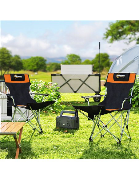 Outsunny Set of 2 Reclining Folding Camping Chair w/ Detachable Footrest, Storage Bag, Cup Holder & Headrest, Lightweight Portab - pic 160411 | FastDaddyshop