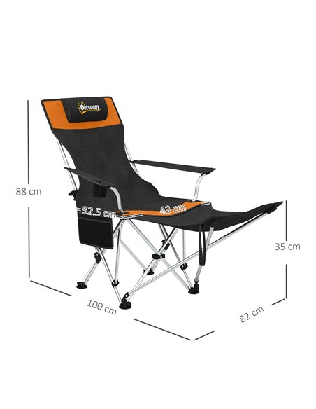 Outsunny Set of 2 Reclining Folding Camping Chair w/ Detachable Footrest, Storage Bag, Cup Holder & Headrest, Lightweight Portab - pic 160412 | FastDaddyshop