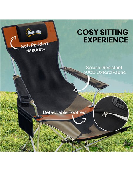 Outsunny Set of 2 Reclining Folding Camping Chair w/ Detachable Footrest, Storage Bag, Cup Holder & Headrest, Lightweight Portab - pic 160413 | FastDaddyshop