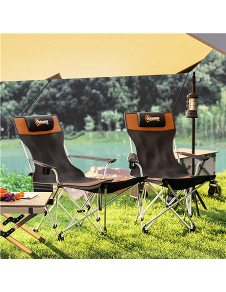 Outsunny Set of 2 Reclining Folding Camping Chair w/ Detachable Footrest, Storage Bag, Cup Holder & Headrest, Lightweight Portab - pic 160416 | FastDaddyshop