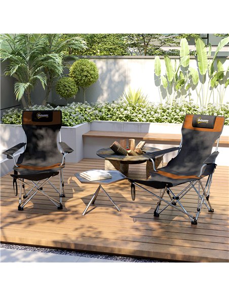 Outsunny Set of 2 Reclining Folding Camping Chair w/ Detachable Footrest, Storage Bag, Cup Holder & Headrest, Lightweight Portab - pic 160417 | FastDaddyshop
