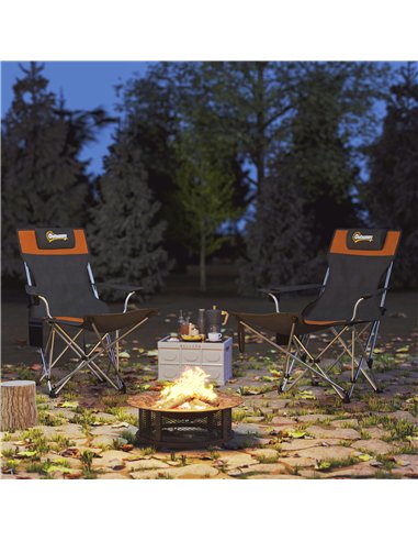 Outsunny Set of 2 Reclining Folding Camping Chair w/ Detachable Footrest, Storage Bag, Cup Holder & Headrest, Lightweight Portab