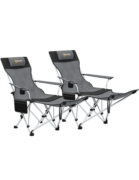 Outsunny Set of 2 Reclining Folding Camping Chair w/ Detachable Footrest, Storage Bag, Cup Holder & Headrest, Lightweight Portab - pic 160419 | FastDaddyshop