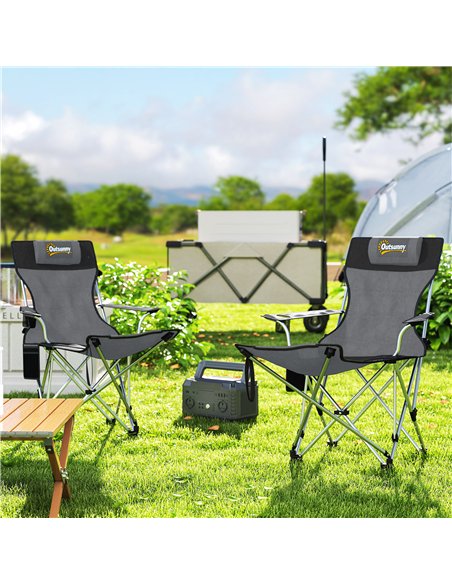 Outsunny Set of 2 Reclining Folding Camping Chair w/ Detachable Footrest, Storage Bag, Cup Holder & Headrest, Lightweight Portab - pic 160420 | FastDaddyshop