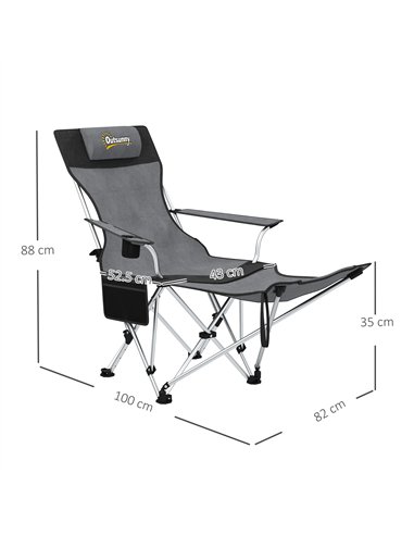 Outsunny Set of 2 Reclining Folding Camping Chair w/ Detachable Footrest, Storage Bag, Cup Holder & Headrest, Lightweight Portab