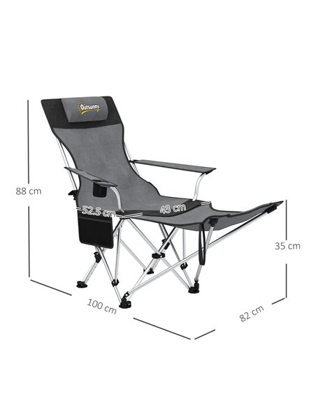 Outsunny Set of 2 Reclining Folding Camping Chair w/ Detachable Footrest, Storage Bag, Cup Holder & Headrest, Lightweight Portab - pic 160421 | FastDaddyshop