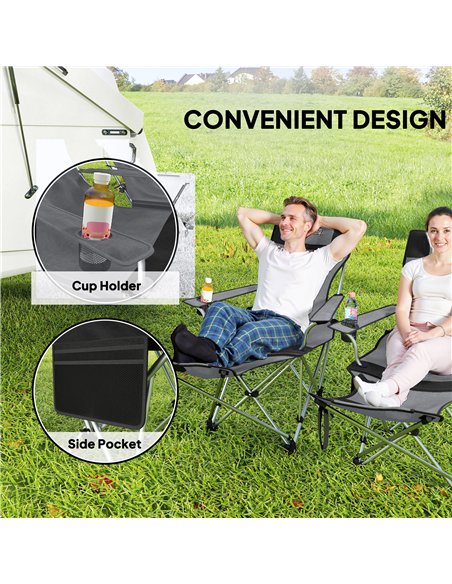 Outsunny Set of 2 Reclining Folding Camping Chair w/ Detachable Footrest, Storage Bag, Cup Holder & Headrest, Lightweight Portab - pic 160423 | FastDaddyshop