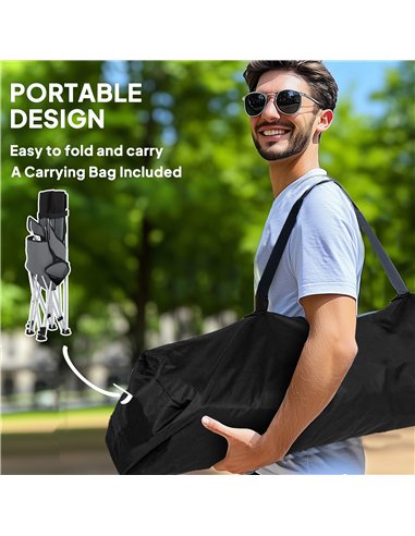 Outsunny Set of 2 Reclining Folding Camping Chair w/ Detachable Footrest, Storage Bag, Cup Holder & Headrest, Lightweight Portab
