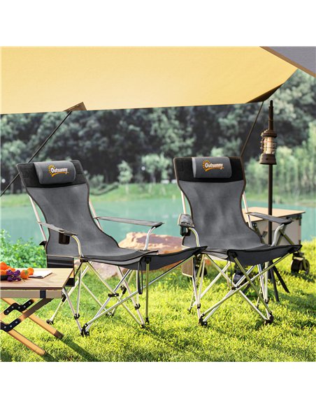 Outsunny Set of 2 Reclining Folding Camping Chair w/ Detachable Footrest, Storage Bag, Cup Holder & Headrest, Lightweight Portab - pic 160425 | FastDaddyshop