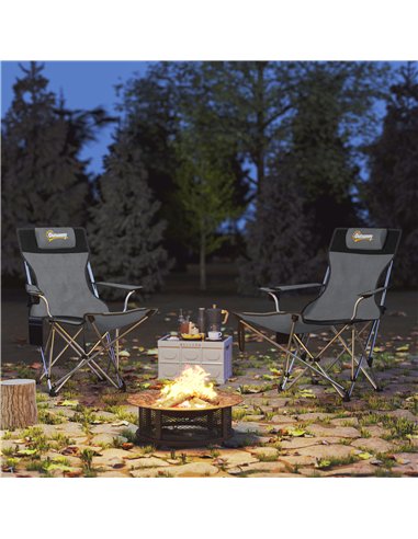 Outsunny Set of 2 Reclining Folding Camping Chair w/ Detachable Footrest, Storage Bag, Cup Holder & Headrest, Lightweight Portab