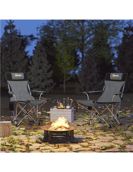 Outsunny Set of 2 Reclining Folding Camping Chair w/ Detachable Footrest, Storage Bag, Cup Holder & Headrest, Lightweight Portab - pic 160427 | FastDaddyshop