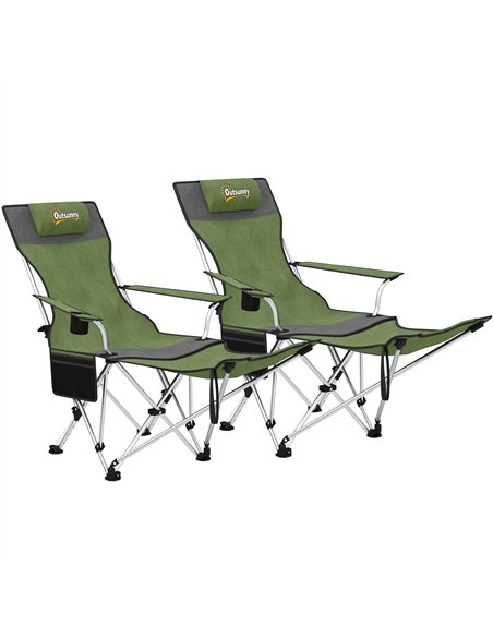 Outsunny Set of 2 Reclining Folding Camping Chair w/ Detachable Footrest, Storage Bag, Cup Holder & Headrest, Lightweight Portab - pic 160428 | FastDaddyshop