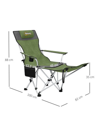 Outsunny Set of 2 Reclining Folding Camping Chair w/ Detachable Footrest, Storage Bag, Cup Holder & Headrest, Lightweight Portab