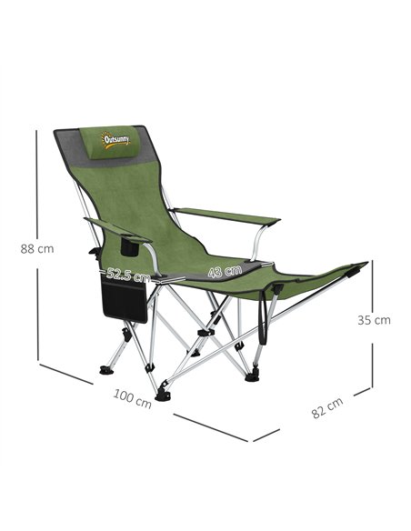 Outsunny Set of 2 Reclining Folding Camping Chair w/ Detachable Footrest, Storage Bag, Cup Holder & Headrest, Lightweight Portab - pic 160430 | FastDaddyshop