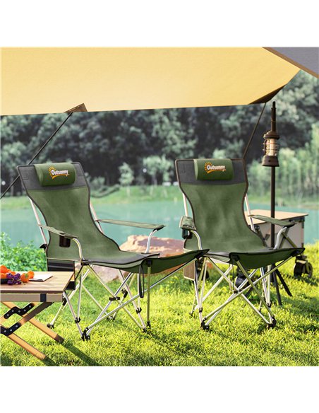 Outsunny Set of 2 Reclining Folding Camping Chair w/ Detachable Footrest, Storage Bag, Cup Holder & Headrest, Lightweight Portab - pic 160434 | FastDaddyshop