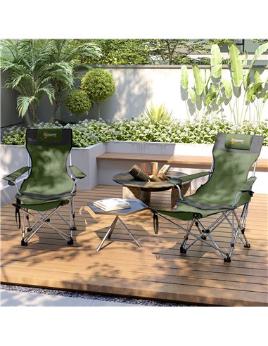 Outsunny Set of 2 Reclining Folding Camping Chair w/ Detachable Footrest, Storage Bag, Cup Holder & Headrest, Lightweight Portab