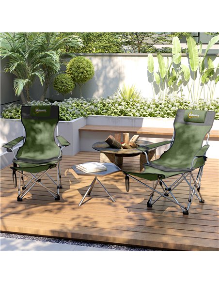 Outsunny Set of 2 Reclining Folding Camping Chair w/ Detachable Footrest, Storage Bag, Cup Holder & Headrest, Lightweight Portab - pic 160435 | FastDaddyshop